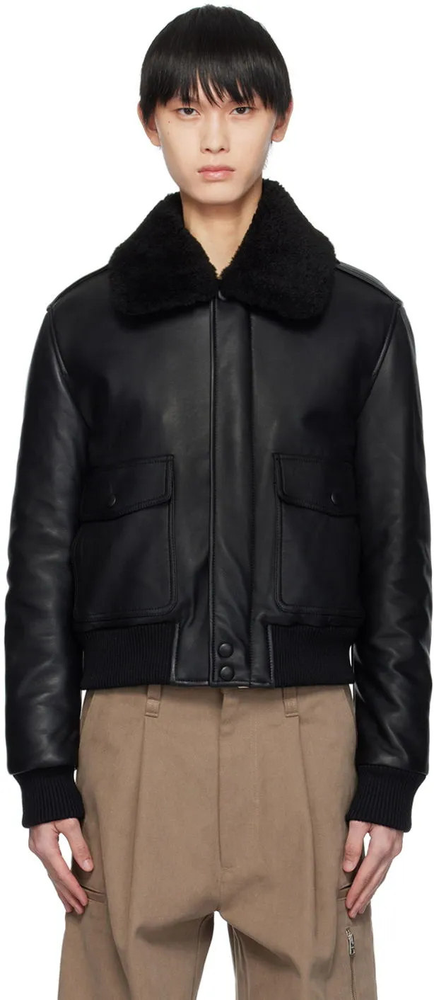 AMI Padded Leather Bomber Jacket