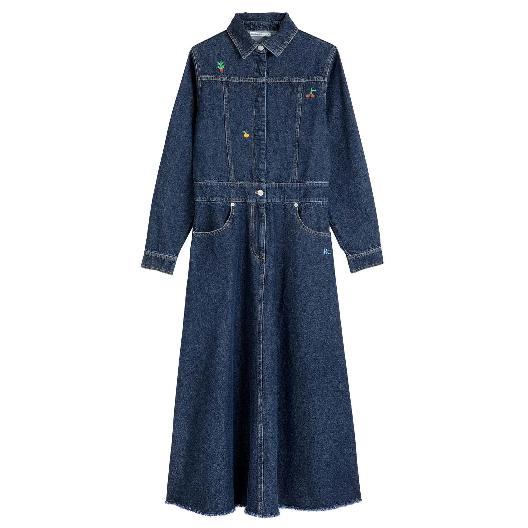 BOBO CHOSES Vestido midi con cuello de camisa de mezclilla en azul