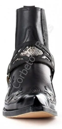 Botín cowboy Sendra para hombre cuero negro con arnés