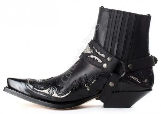 Botín cowboy Sendra para hombre cuero negro con arnés