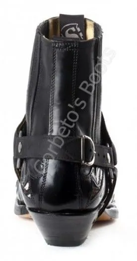 Botín cowboy Sendra para hombre cuero negro con arnés