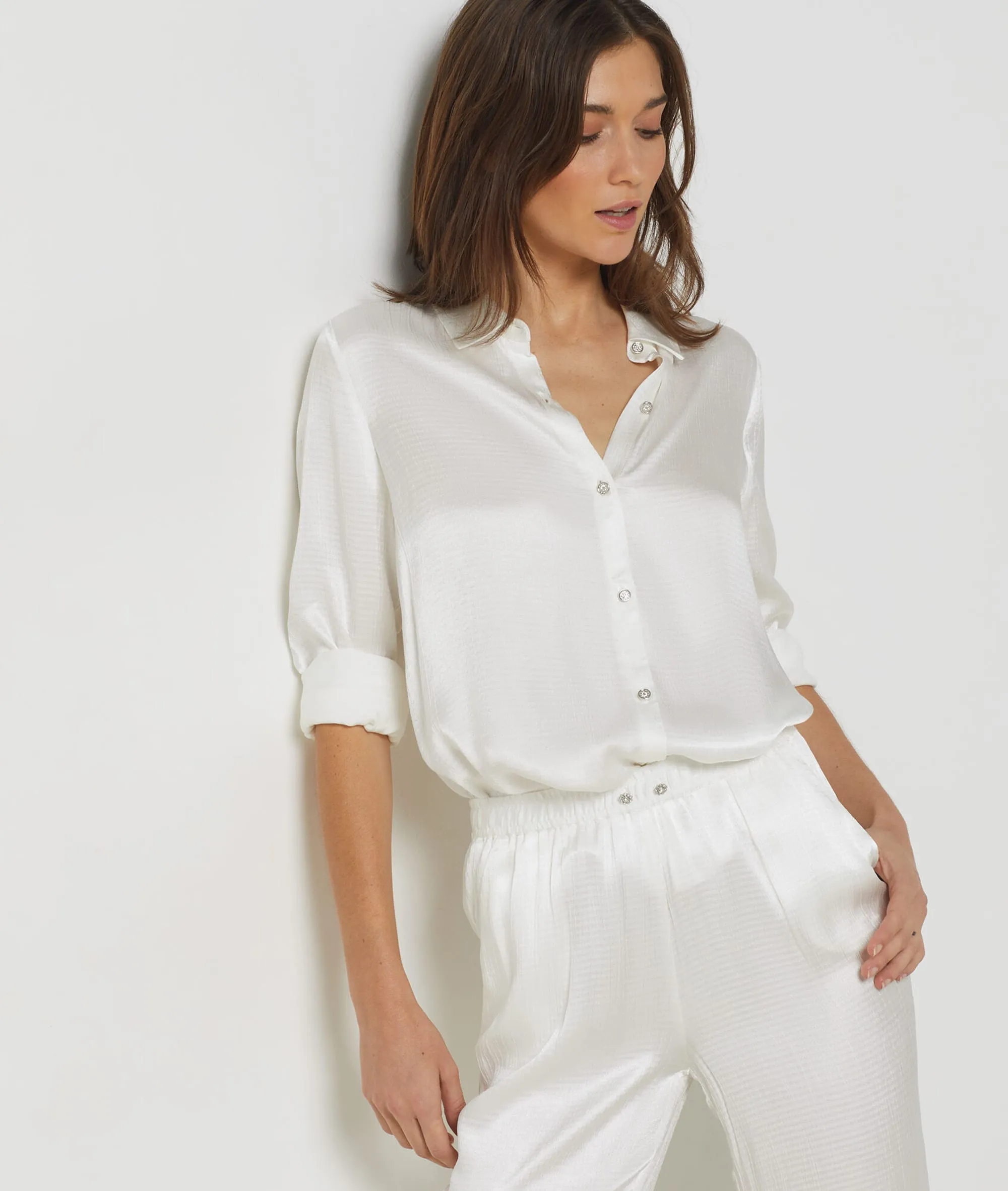 Chemise de pyjama boutons bijoux CLIFF BLANC - ETAM