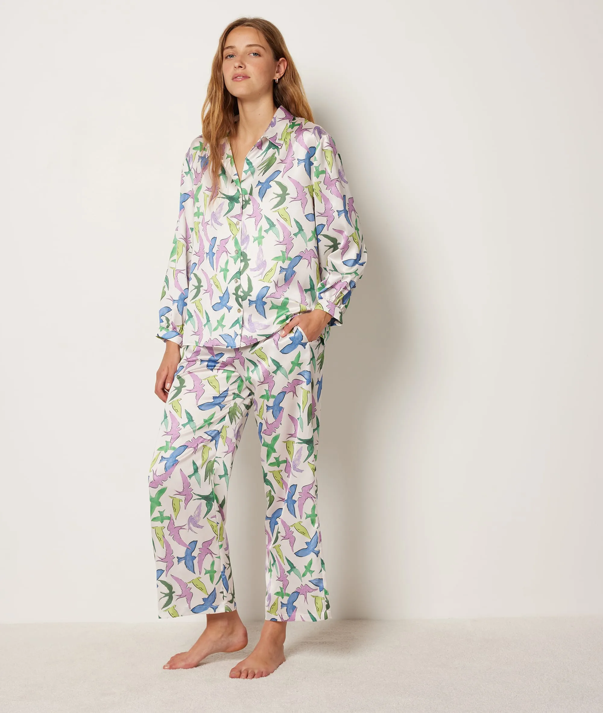 Chemise de pyjama motifs oiseaux JANNA IMP BLEU VERT - ETAM