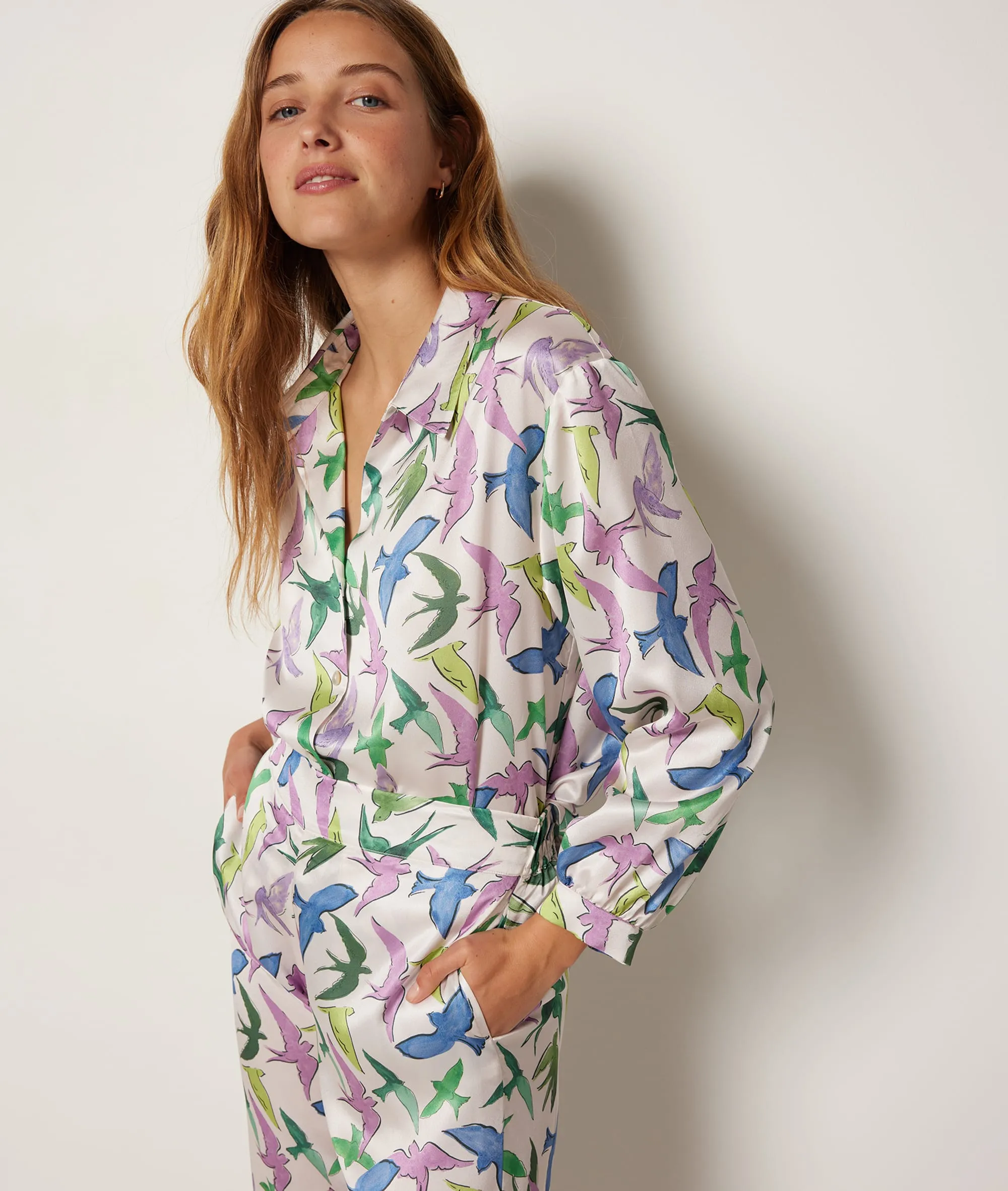 Chemise de pyjama motifs oiseaux JANNA IMP BLEU VERT - ETAM