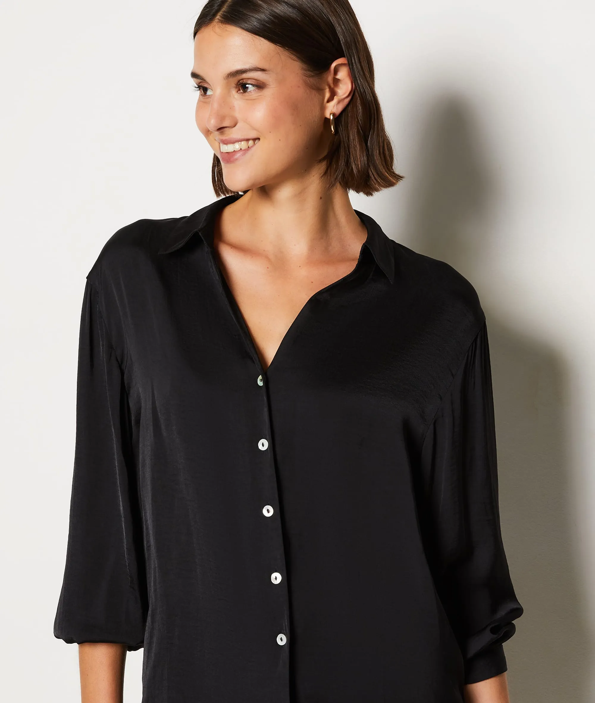 Chemise de pyjama satinée SATO NOIR - ETAM