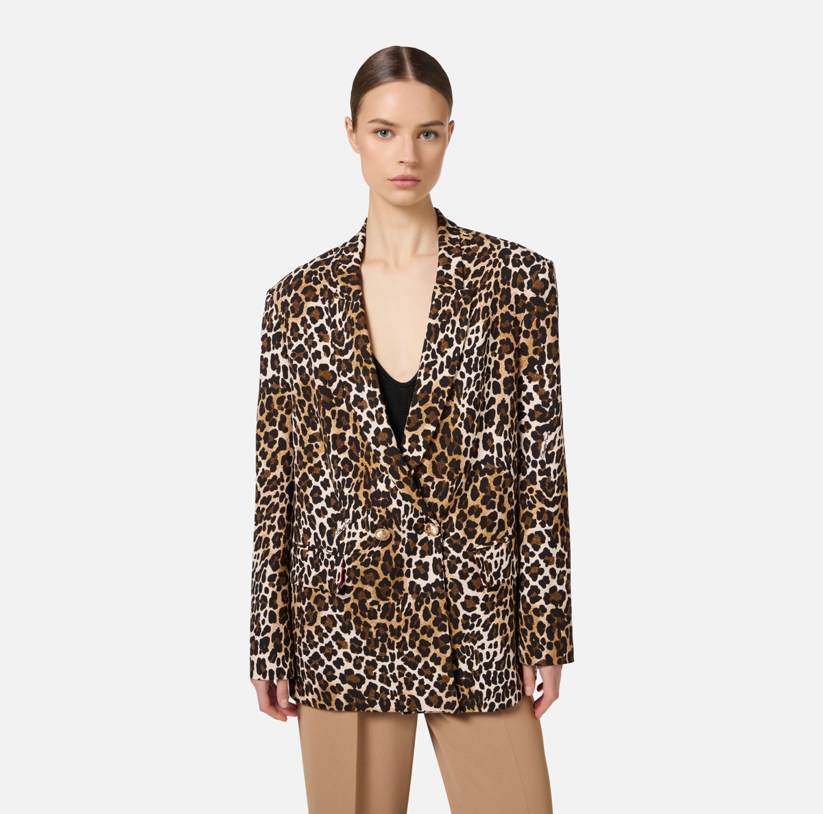 Elisabetta Franchi chaqueta cruzada de crepe animal print