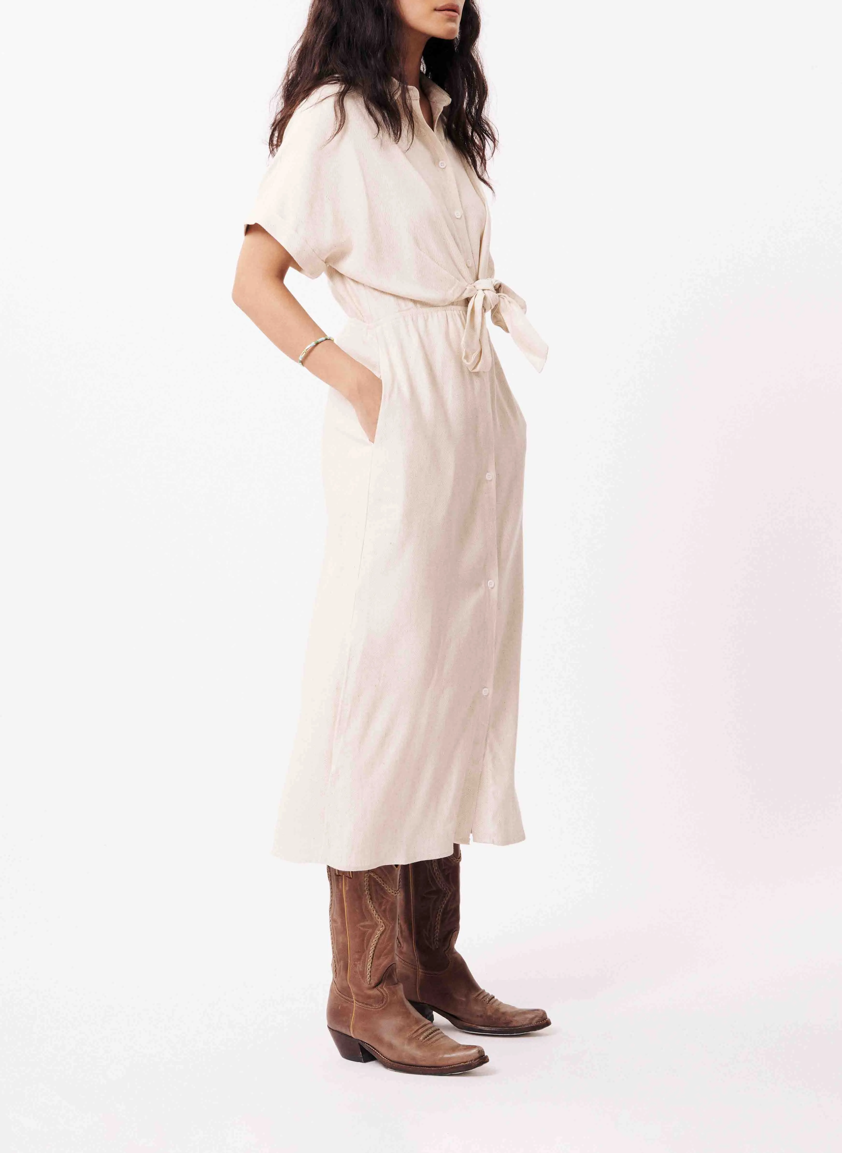 FRNCH ALIENOR - Vestido camisero de mezcla de lino en beige