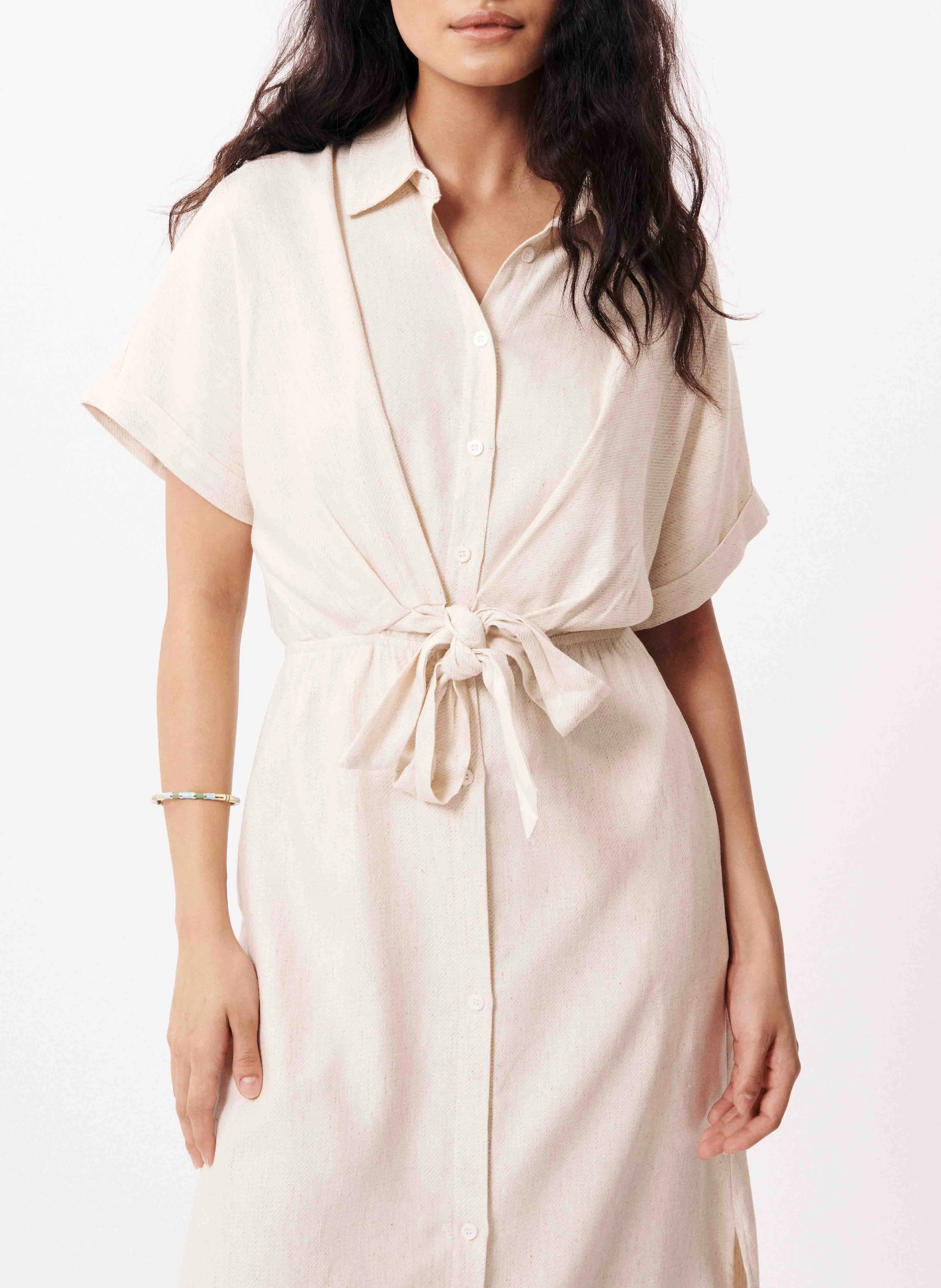 FRNCH ALIENOR - Vestido camisero de mezcla de lino en beige