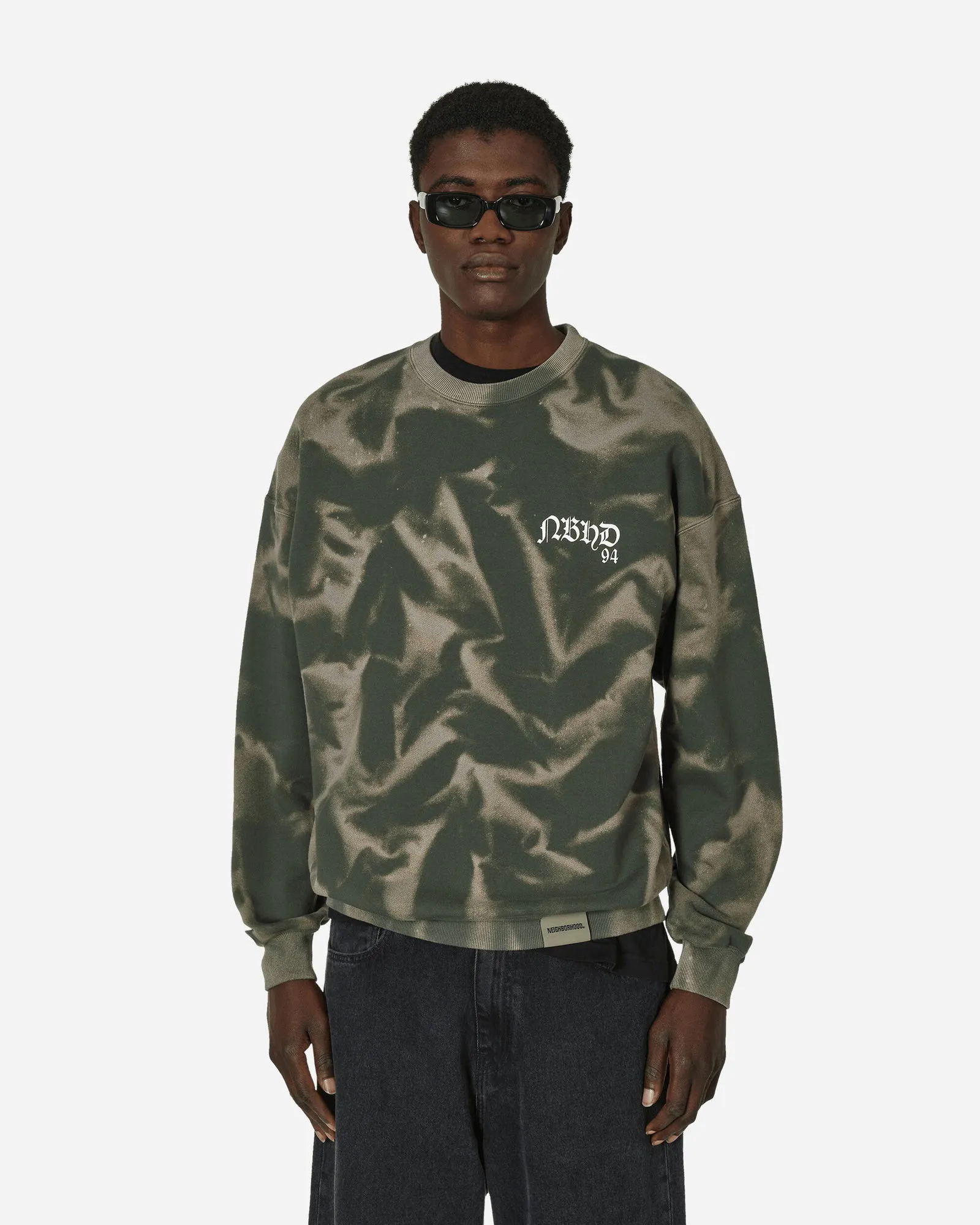 Neighborhood Tie-Dye Crewneck Sweatshirt Olive Drab