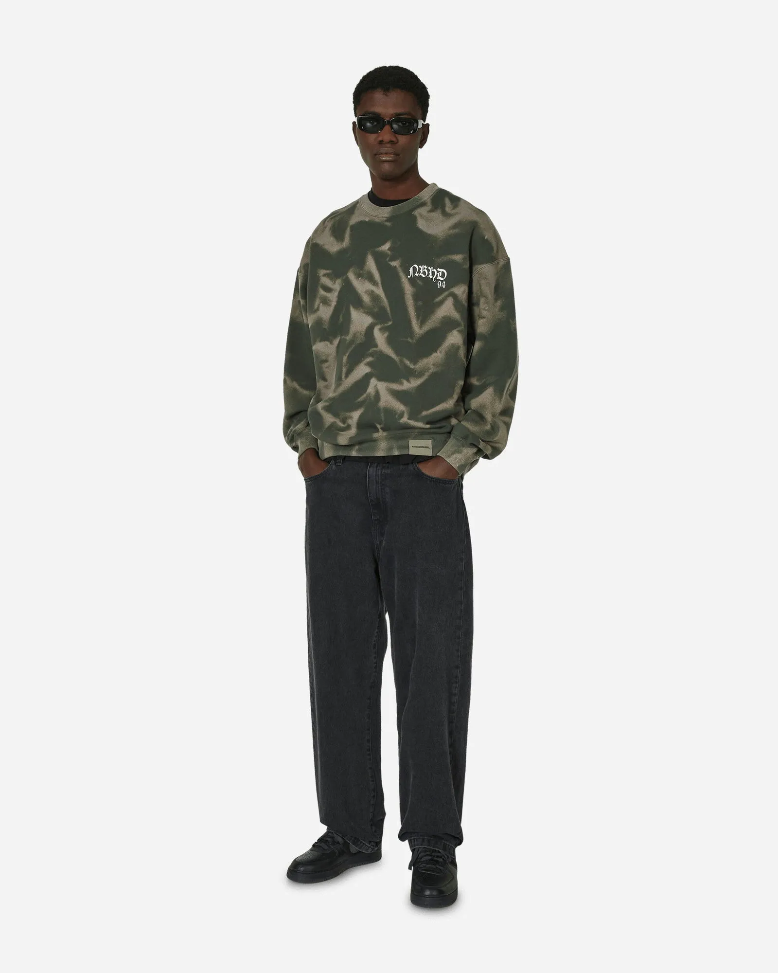 Neighborhood Tie-Dye Crewneck Sweatshirt Olive Drab