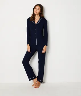 Pantalon de pyjama droit en modal MOLLY PIPING MARINE - ETAM