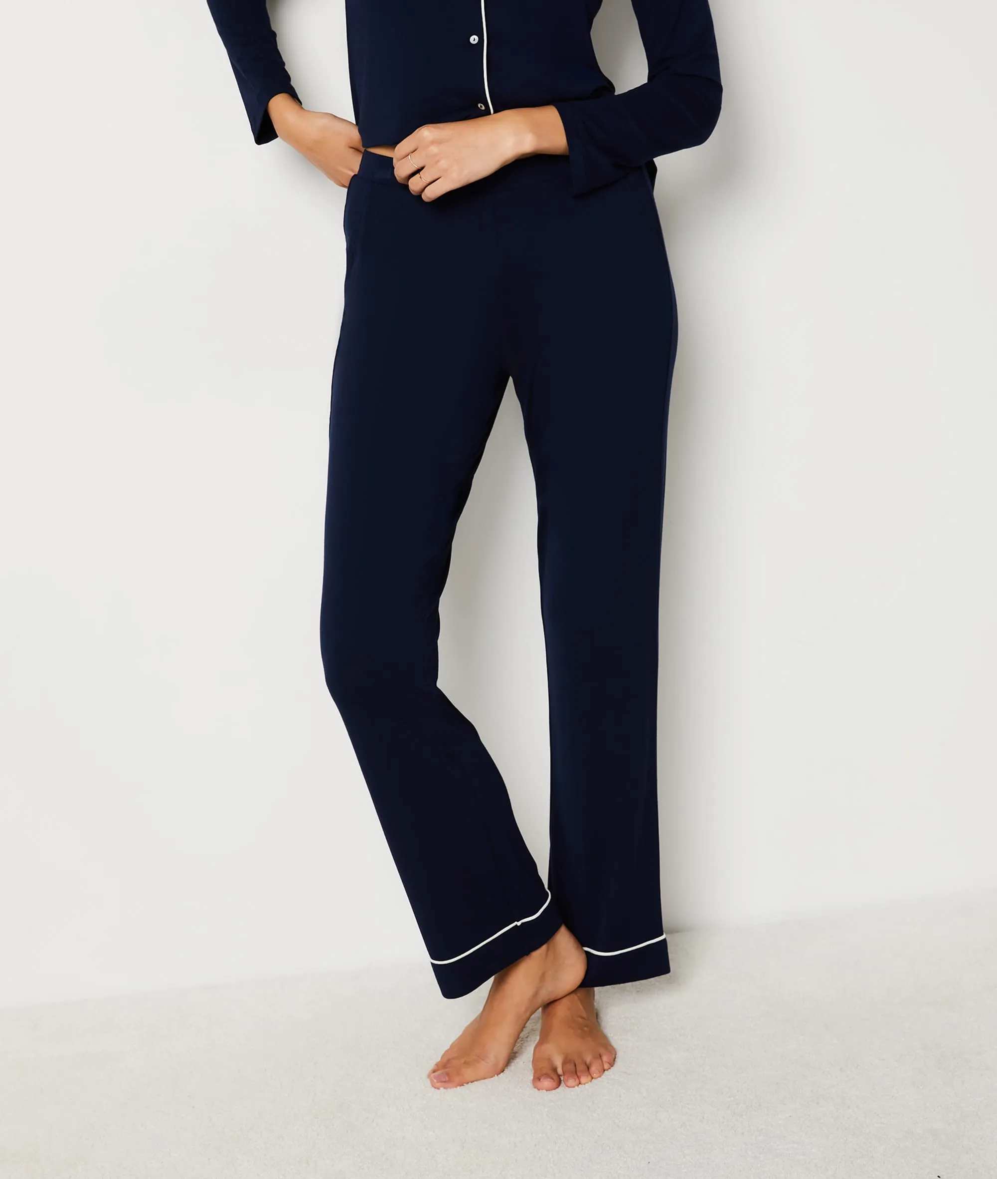 Pantalon de pyjama droit en modal MOLLY PIPING MARINE - ETAM