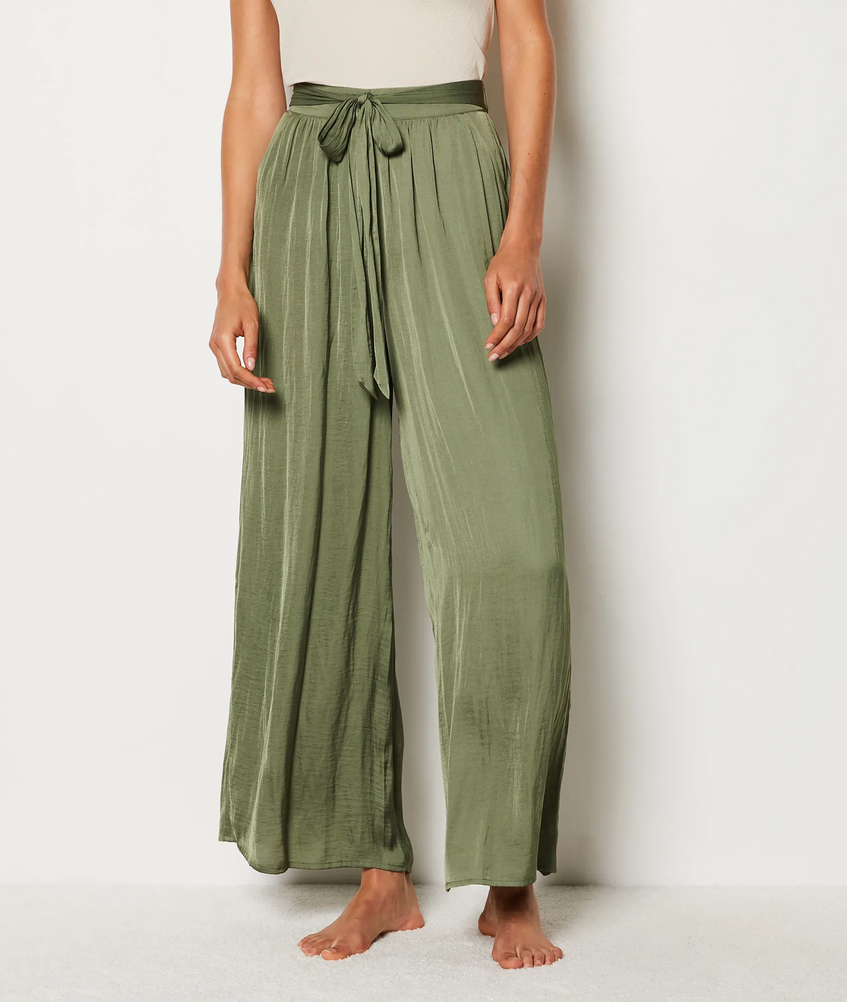 Pantalon de pyjama satiné coupe large SATO KAKI - ETAM