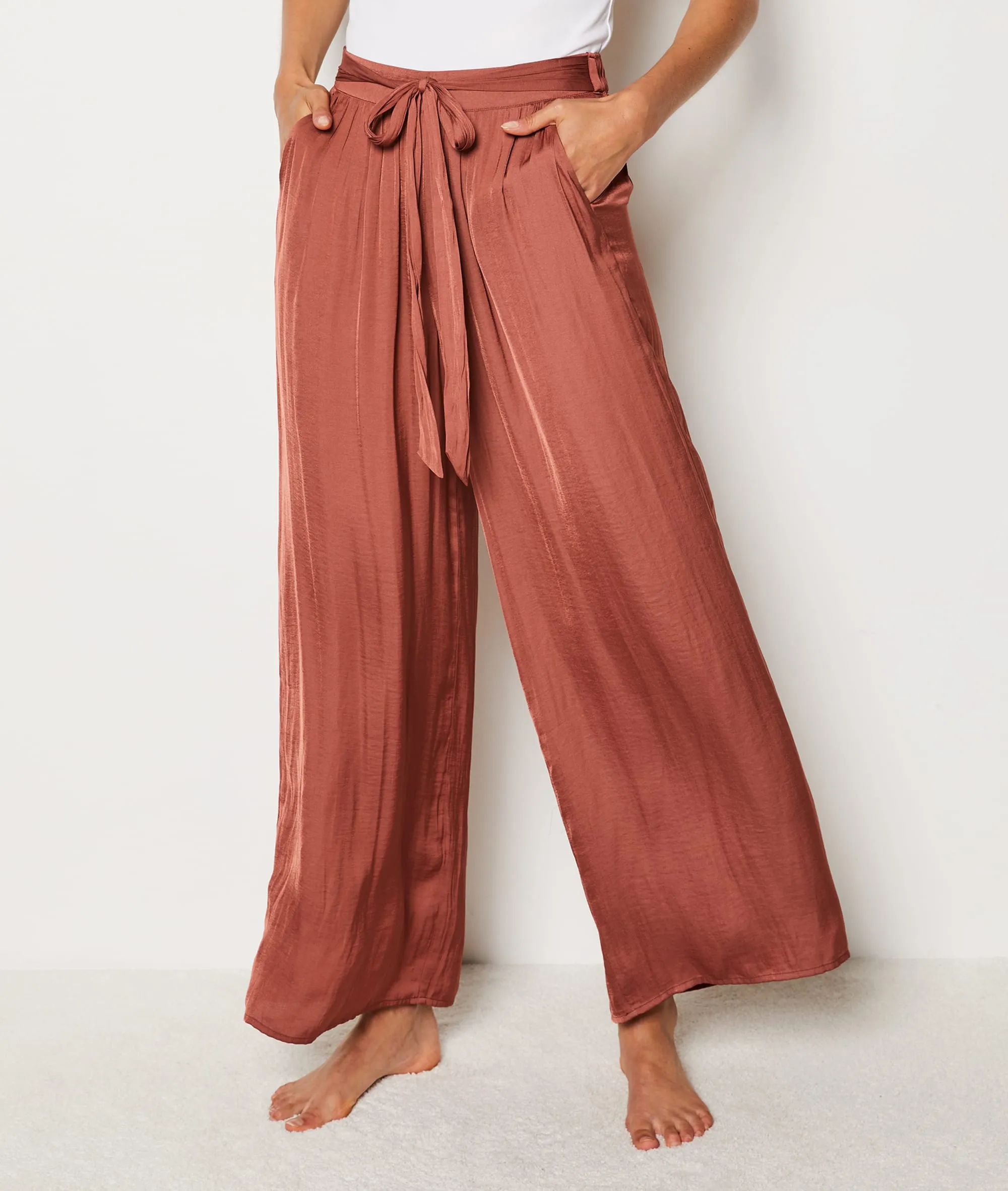 Pantalon de pyjama satiné coupe large SATO MARRON - ETAM