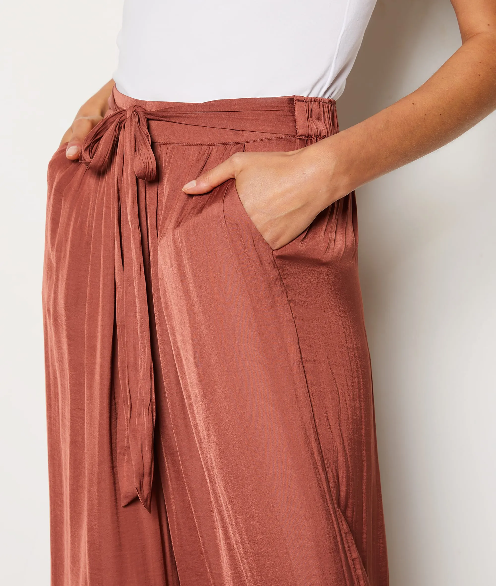 Pantalon de pyjama satiné coupe large SATO MARRON - ETAM