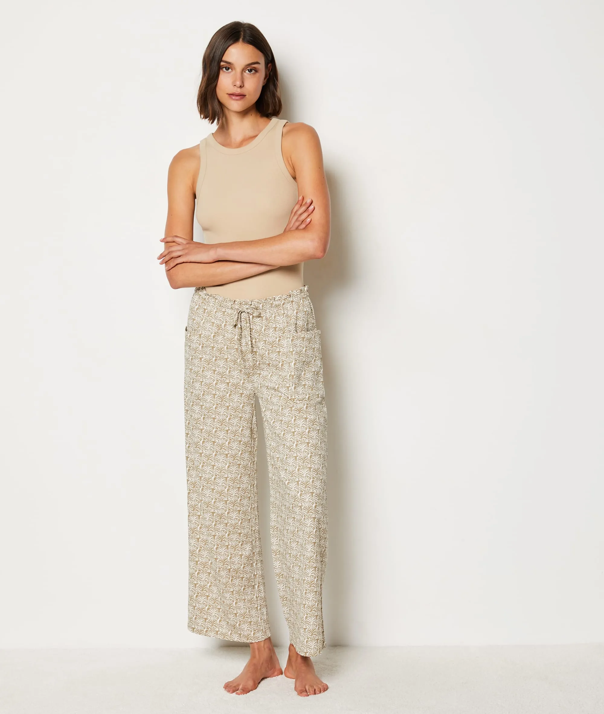 Pantalon de pyjama à motifs 7/8ème SOAN KAKI - ETAM