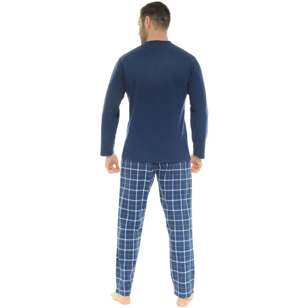 PYJAMA LONG COL V BLEU DORIAN