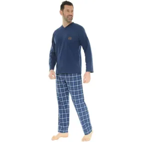 PYJAMA LONG COL V BLEU DORIAN