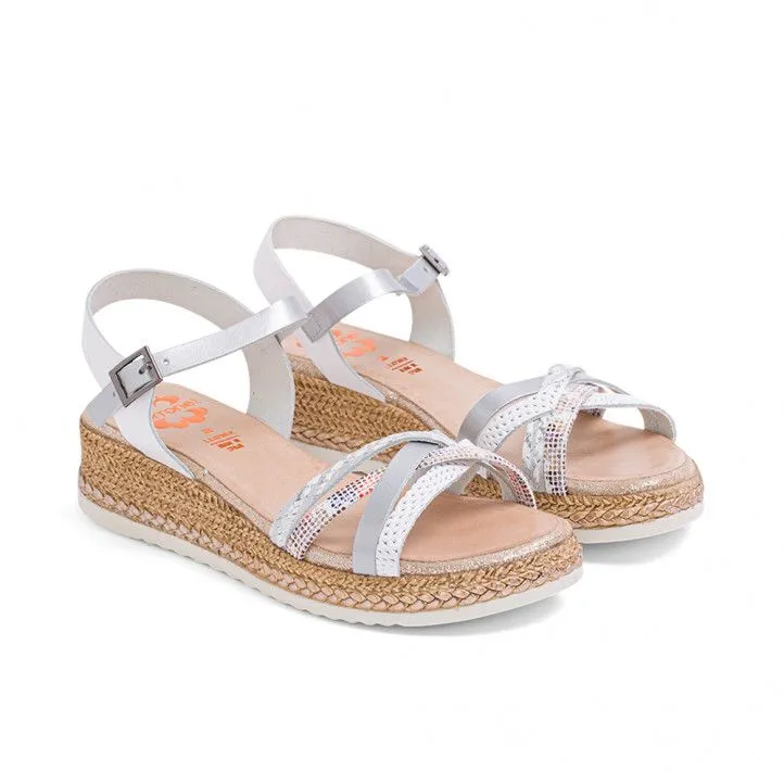 Sandalias cuña Porronet piel blanco plata roma