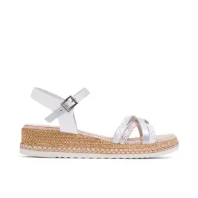 Sandalias cuña Porronet piel blanco plata roma