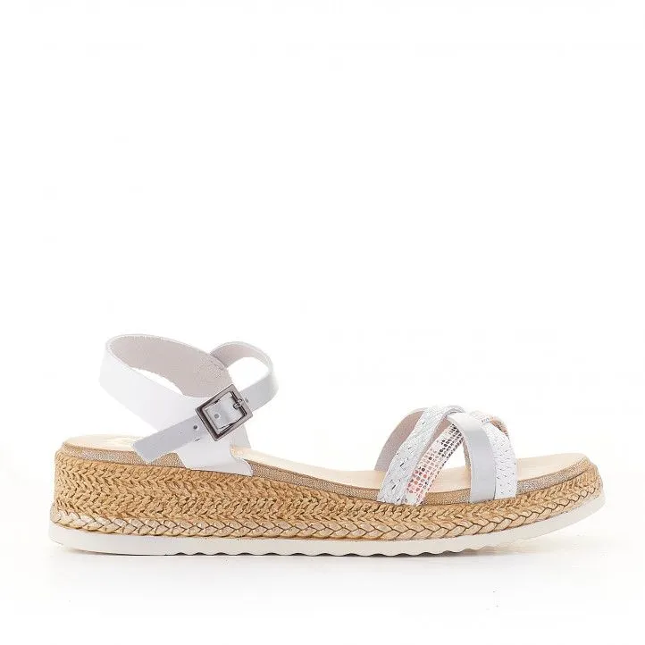 Sandalias cuña Porronet piel blanco plata roma