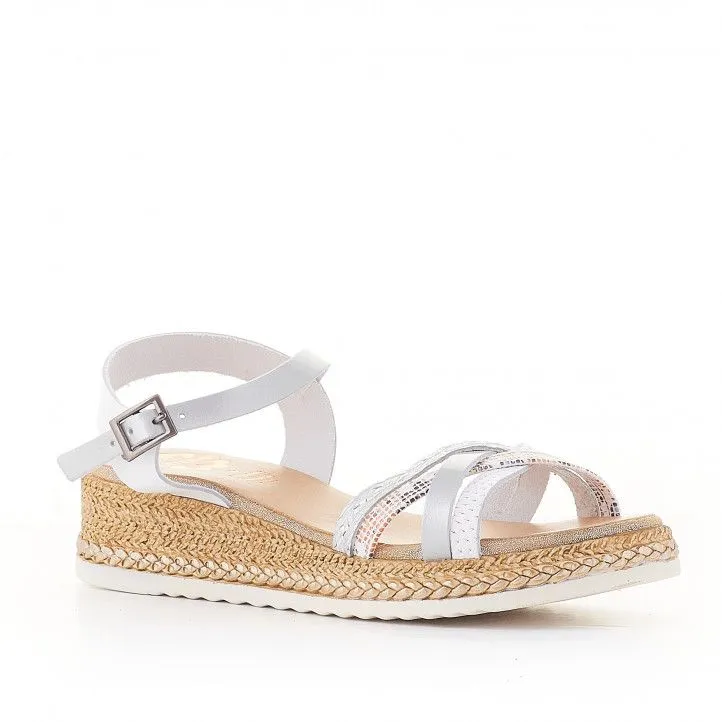 Sandalias cuña Porronet piel blanco plata roma