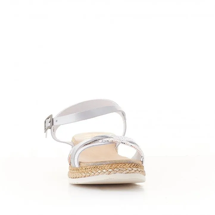 Sandalias cuña Porronet piel blanco plata roma