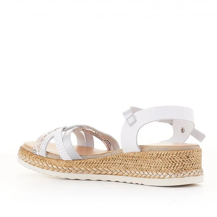 Sandalias cuña Porronet piel blanco plata roma