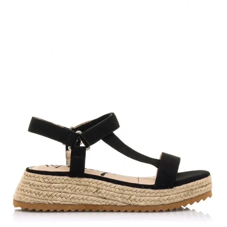 Sandalias plataformas Mustang de color negro con cuña de efecto yute