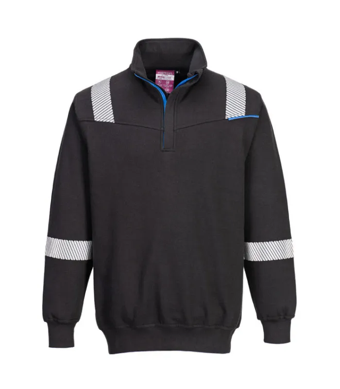 Sudadera resistente a la llama WX3 color negro con cintas reflectantes PORTWEST FR710