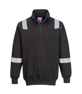 Sudadera resistente a la llama WX3 color negro con cintas reflectantes PORTWEST FR710