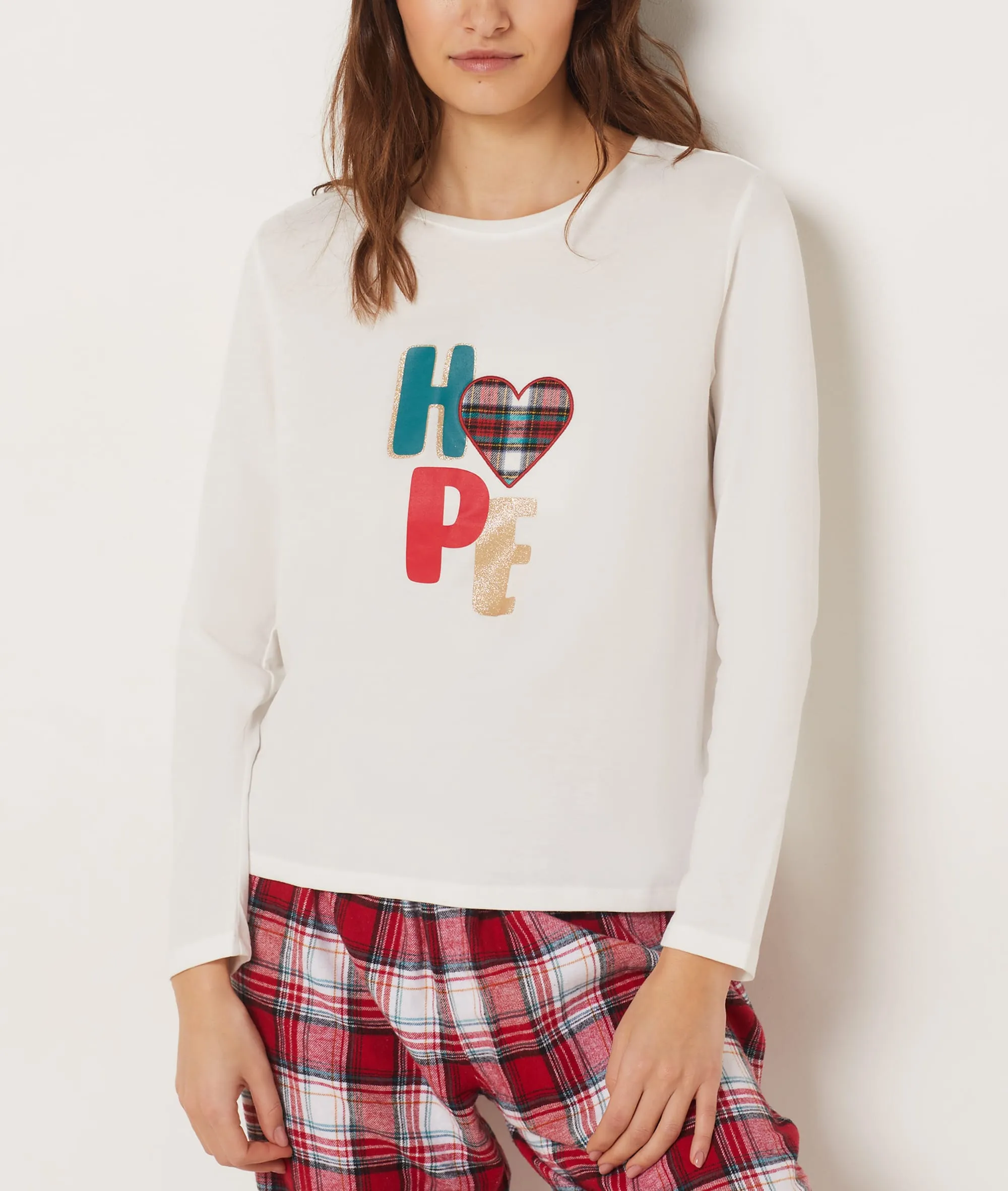 T-shirt de pyjama manches longues imprimé "HOPE" VIRGINIEN BLANC - ETAM