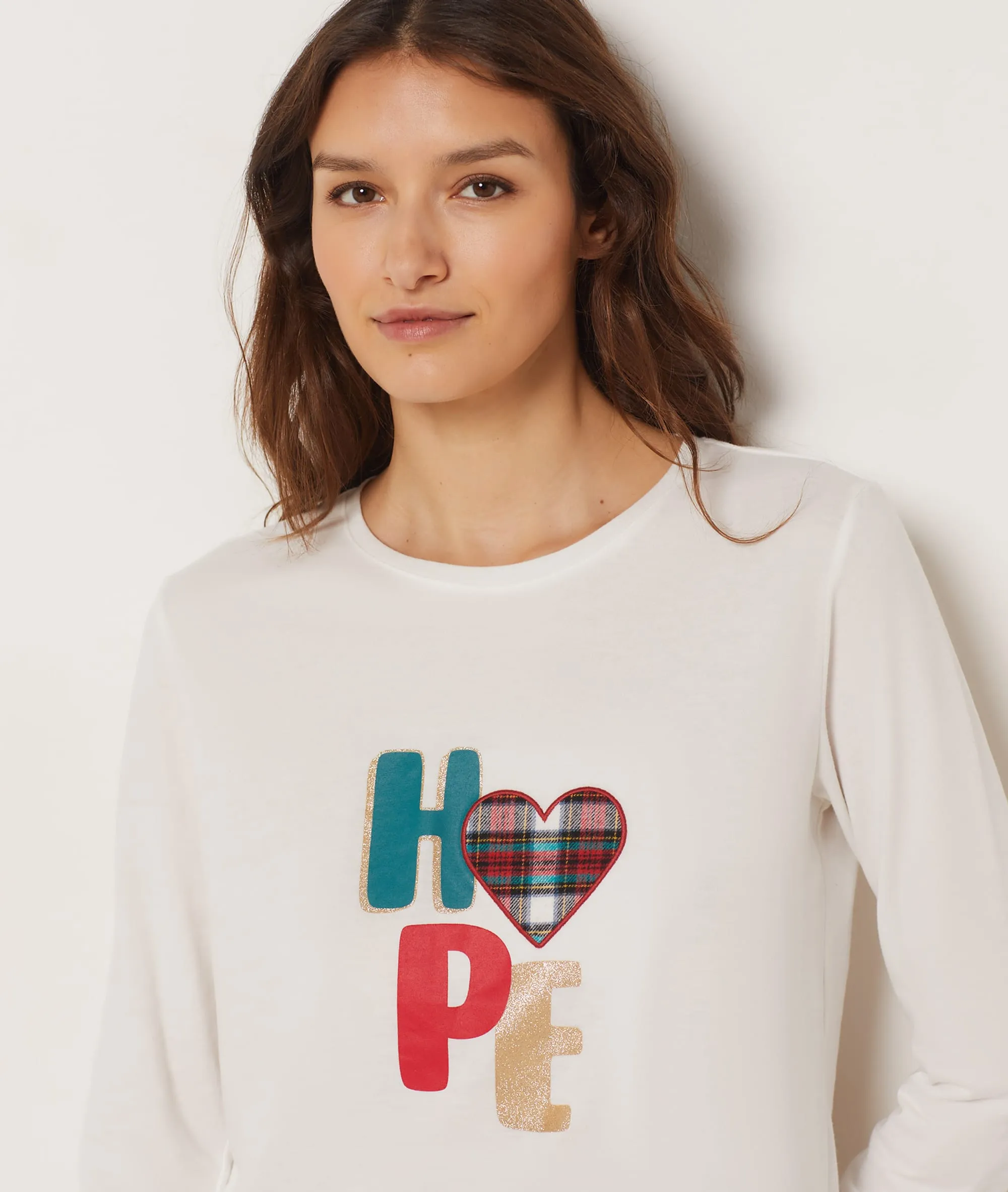 T-shirt de pyjama manches longues imprimé "HOPE" VIRGINIEN BLANC - ETAM