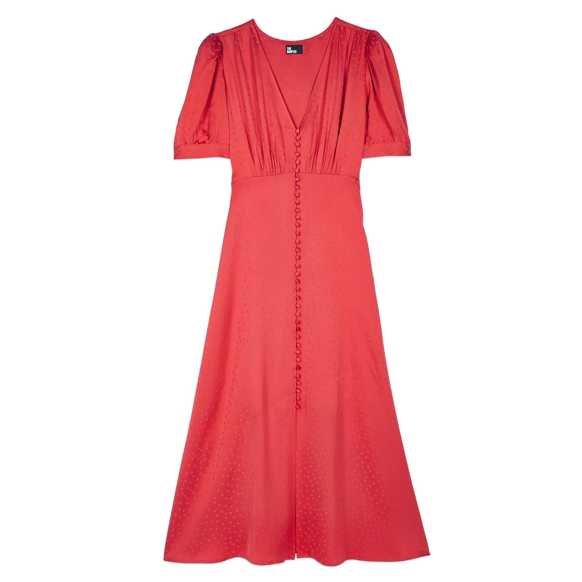 THE KOOPLES Vestido recto con cuello en V en jacquard estampado en rojo