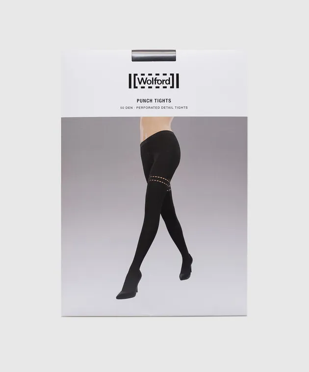 Wolford Black punch tights with curved cutouts