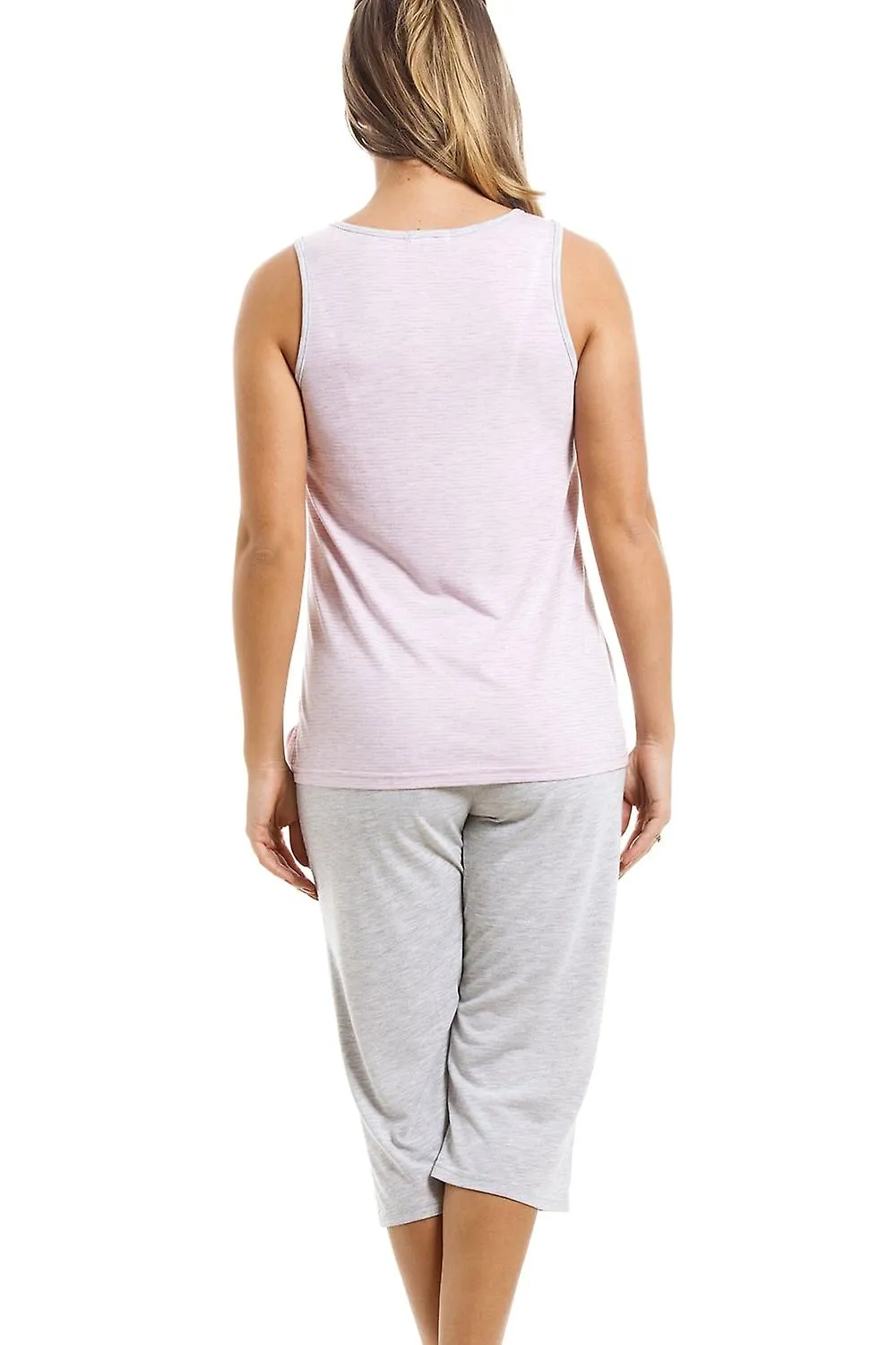 Women's Camille Grey And Pink Striped Cropped Pyjama Set