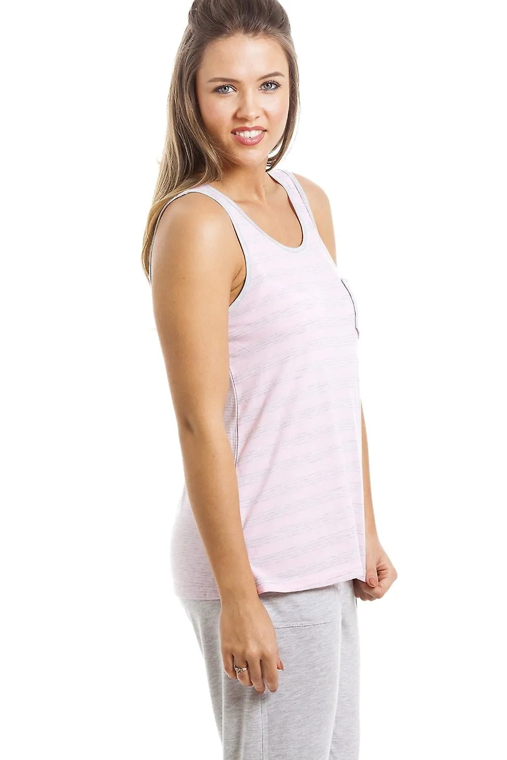 Women's Camille Grey And Pink Striped Cropped Pyjama Set